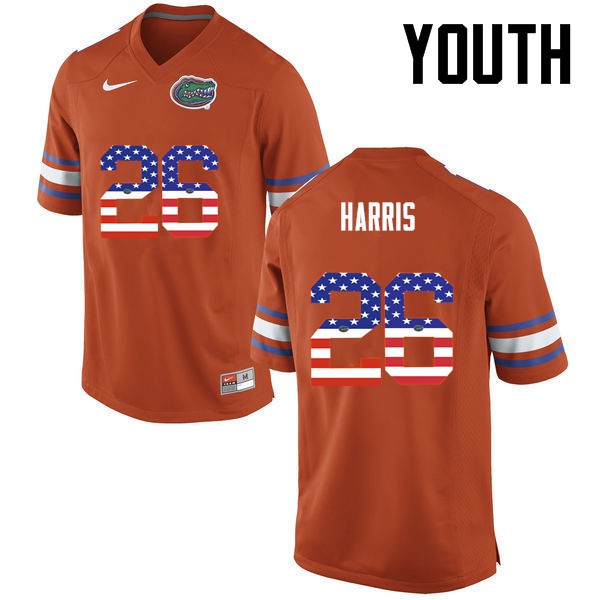 Florida Gators Youth #26 Marcell Harris College Football Jersey USA Flag Fashion Orange